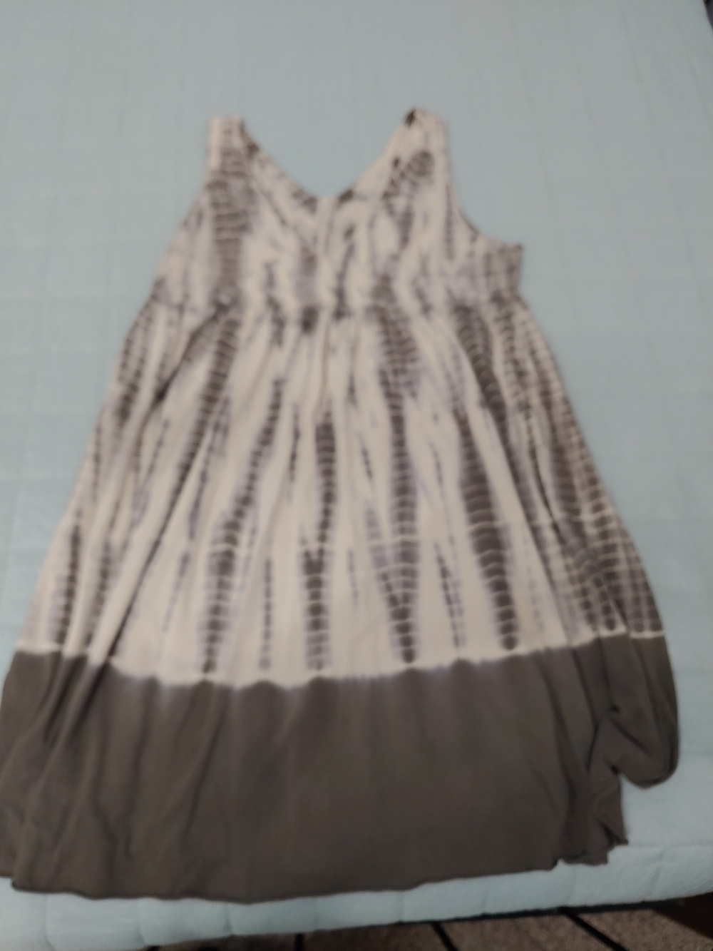 Calvin Klein Jeans Tie-Dye Short Baby Doll Style Sun Dress in White and Green